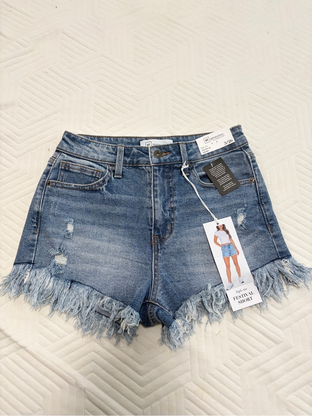 Celebrity Pink Distressed Fringe Hem Denim Shorts - Blue 3